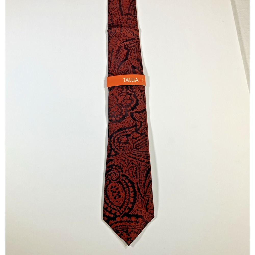New Tallia Men's Neck Tie Copper Orange Black Floral Silk‎ Tie 59" x 3"